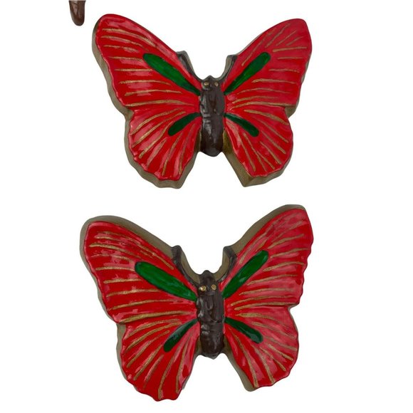VTG Chalkware Plaster COLORFUL Butterfly Wall Art Accent Red Green Ready To Hang - Picture 2 of 12